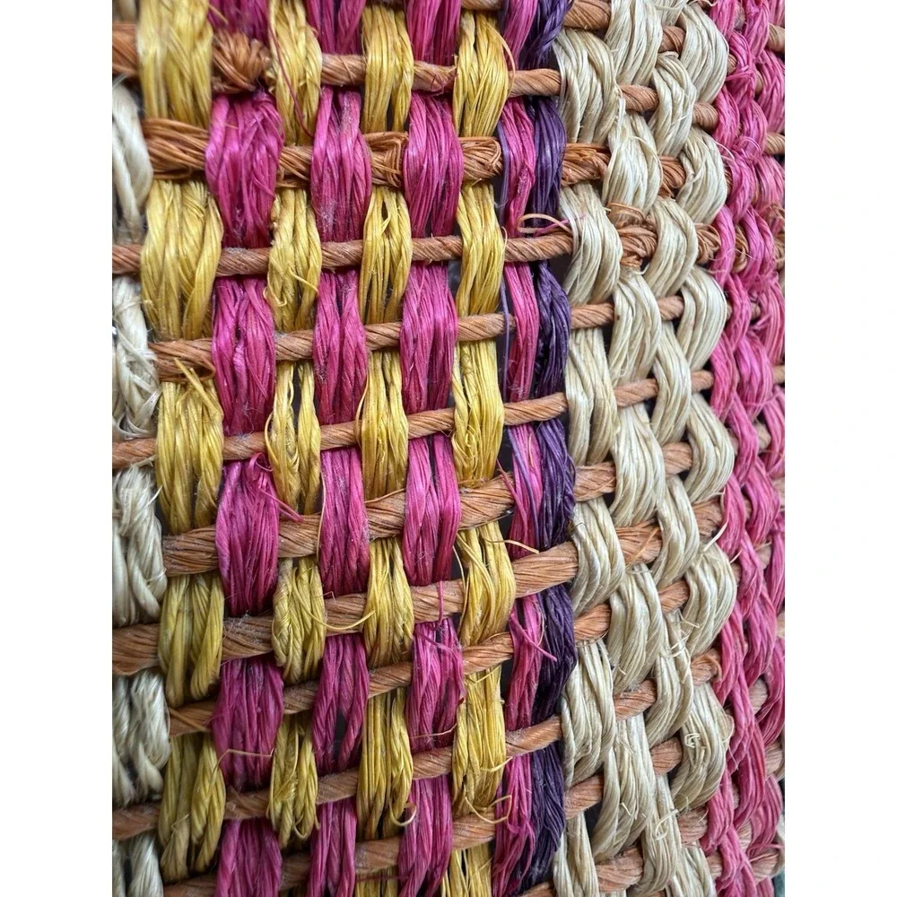 Handwoven Natural Fiber Tote Bag Multicolor Boho Market Shopper X Large EUC‎